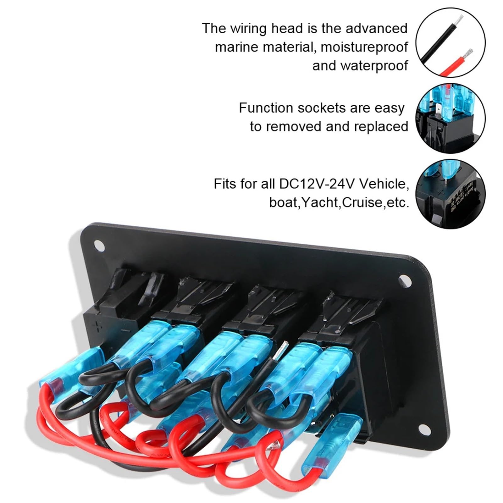 Panel de interruptores de 24 V y 12 V con 3 botones, luz de palanca for coche, cargadores USB, comprobador de 3 voltios, accesorios for barco, caravana, camión, remolque(Rot)