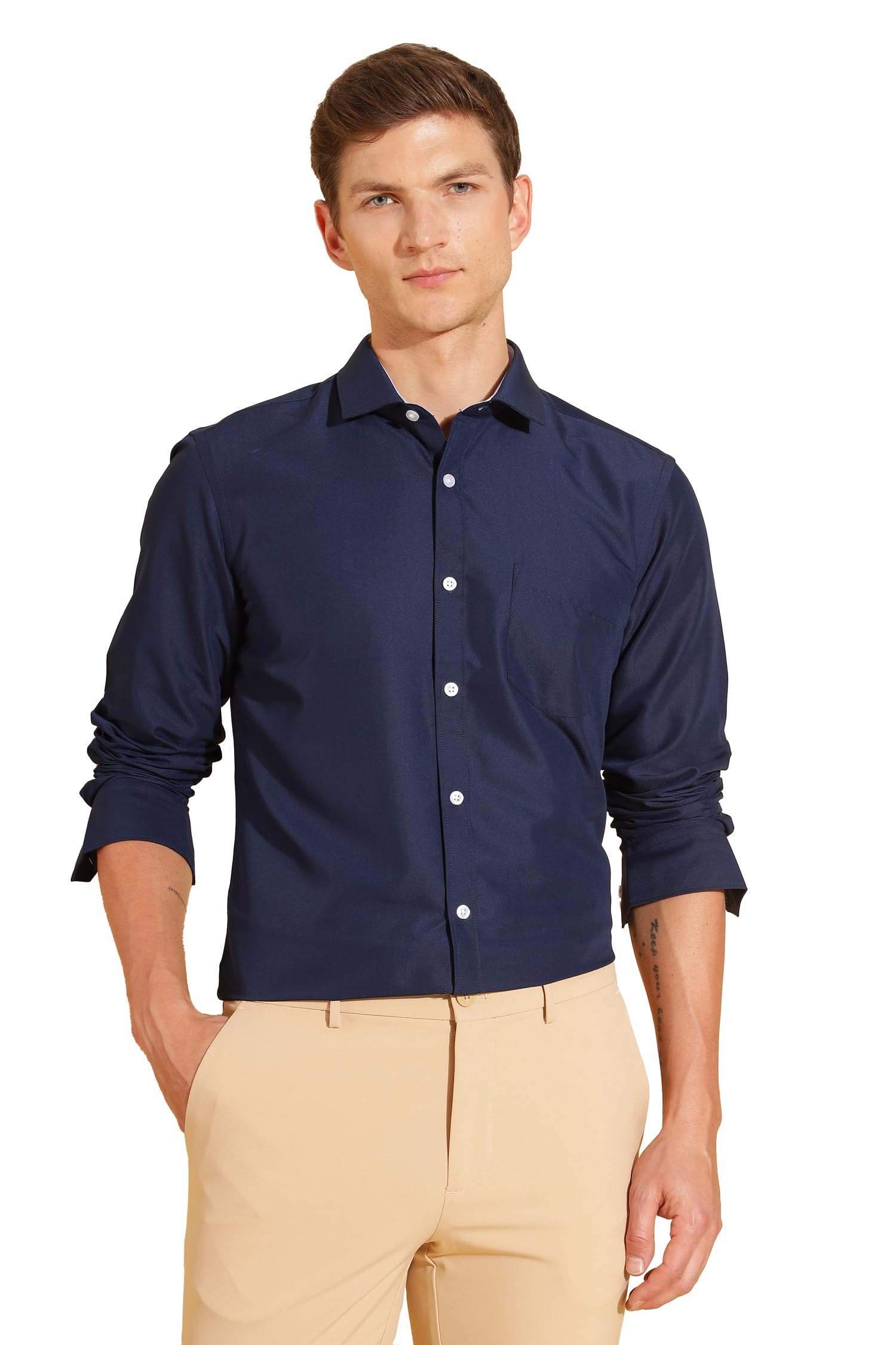 Fyltr Men's Blue Regular Fit Solid Full Sleeve Shirt Noble Navy - Image 1