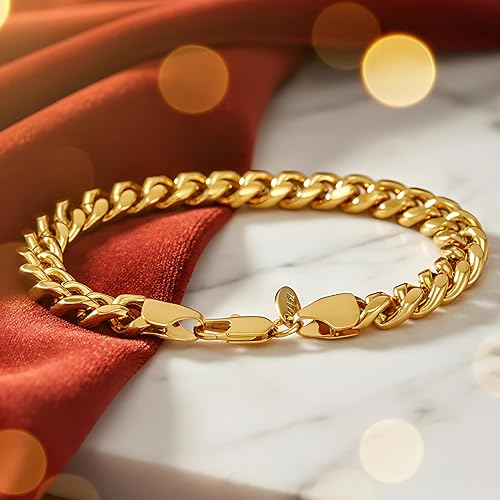 Miniatura 4 de LIFETIME JEWELRY Pulsera de cadena de eslabones cubanos Miami Curb de 0.354 in chapada en oro real de 24 quilates