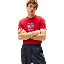 Tommy Hilfiger Uomo T-Shirt Maniche Corte Linear Flag Graphic Regular Fit, Rosso (Medium Red), M