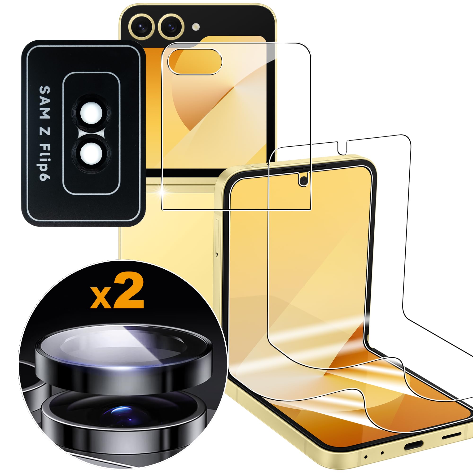 Lemxiee Film for Samsung Galaxy Z Flip 7 FE & Z Flip 6 Screen Protector [2+1+1 Pack] Flexible TPU Screen Protector + Camera Lens Protector Film