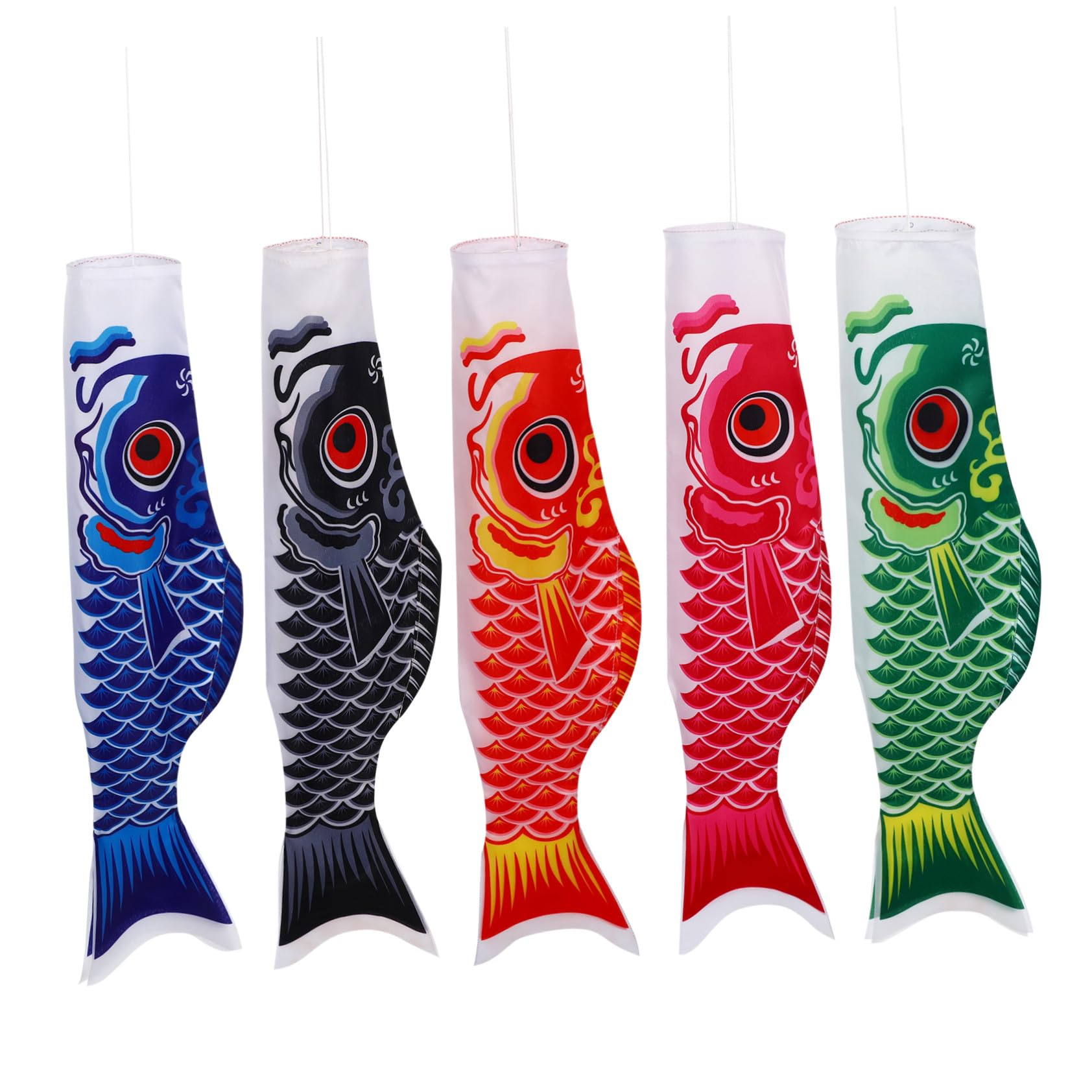 Drapeaux de Poissons Suspendus Japonerie 5 Pièces Satin Résistants