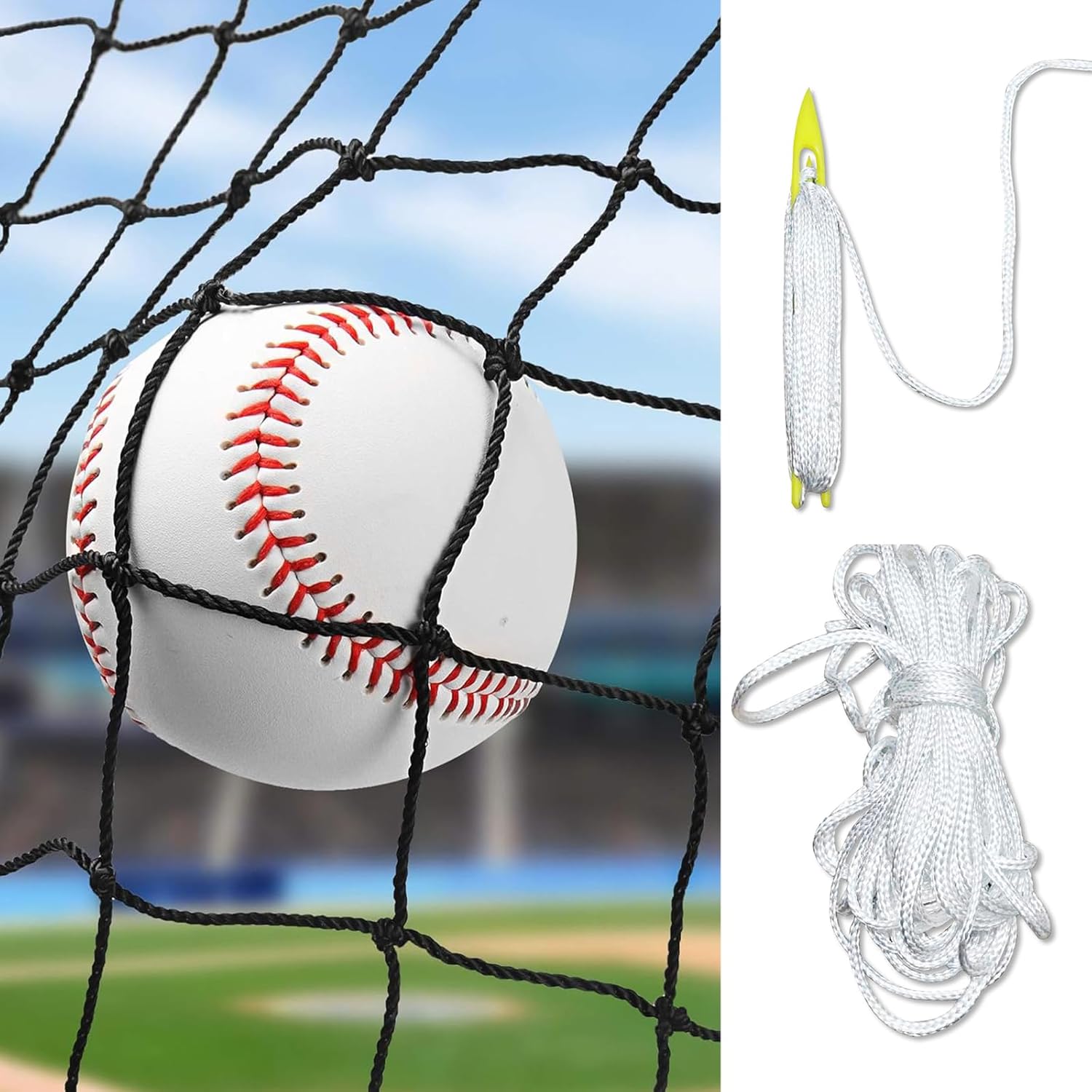 10'x30' Baseball Softball Backstop Nets with 1x30’Rope, 2x49’Lacing Ropes and 1XRandom Color Installation Tools, Heavy Duty Sports Netting Barrier #18 Nylon Baseball Netting (Net Only)