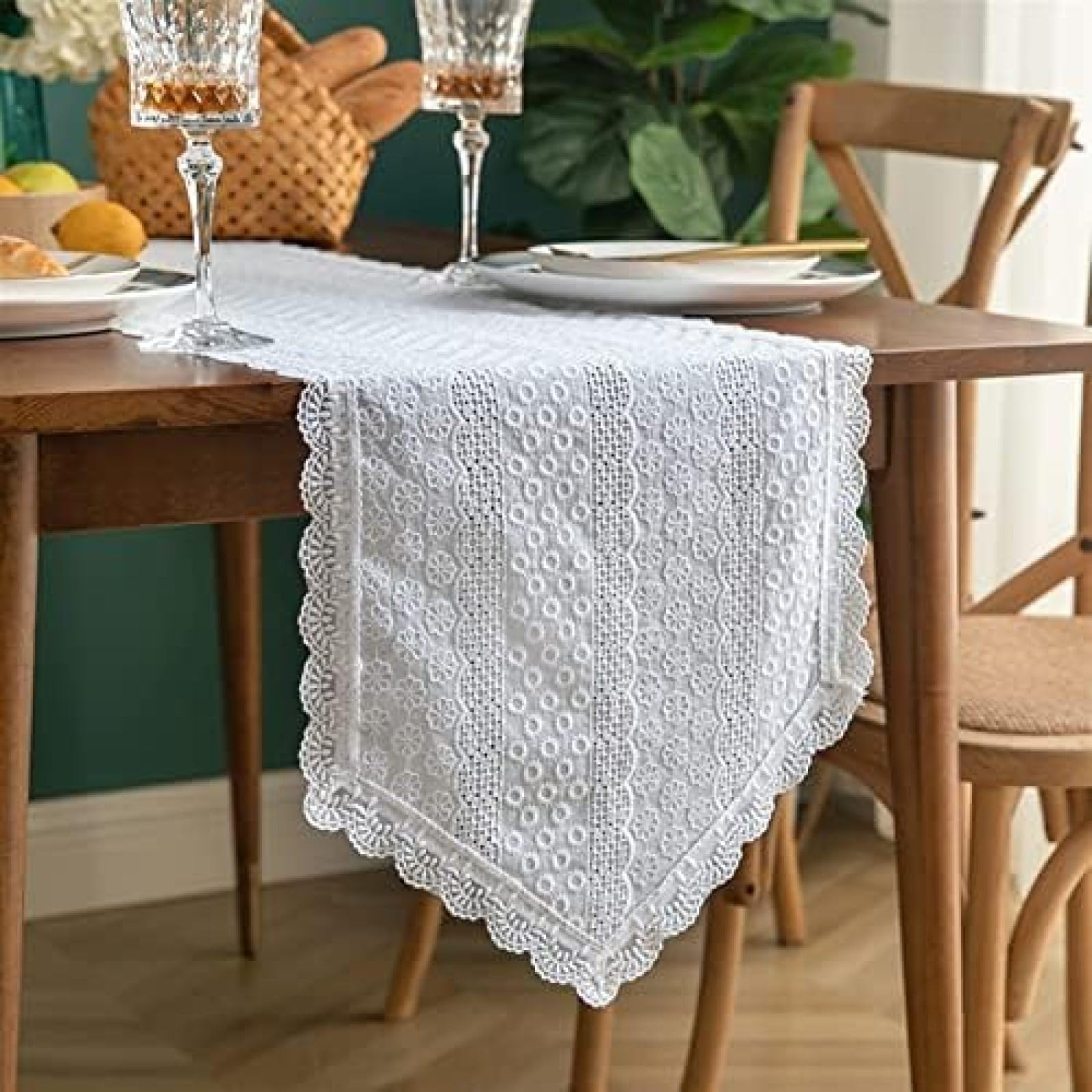 WDCDYQDH Elegant Vintage Embroiderood Lace Table Runner For Dining Room Kitchen Home Banquet (wit 35 * 300cm) 280cm 260cm Wit 300cm 35 * 240cm