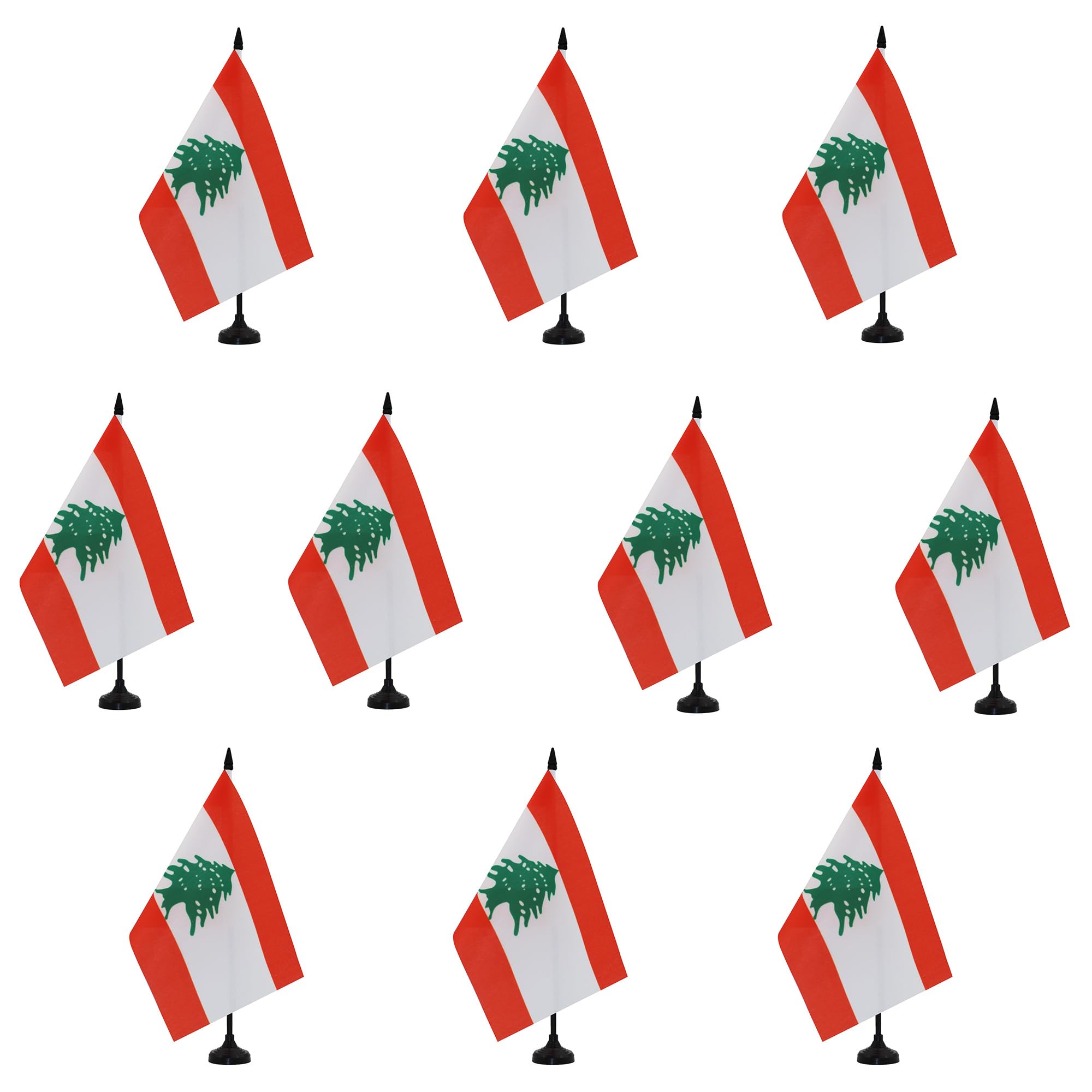 AZ FLAG - Set of 10 Lebanon Table Flag 5'' x 8'' - 10 Small Lebanese Office Flags 100% Polyester 21 x 14 cm - Mini Desk Flag with 10'' Pole and Black Plastic Base — image 1