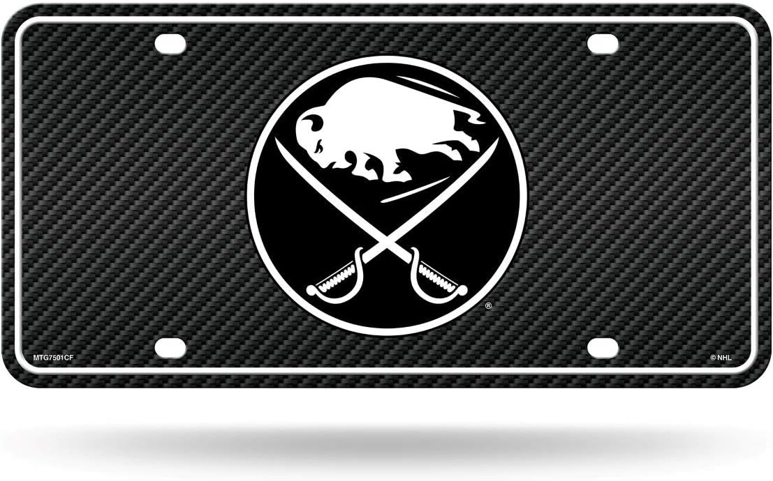Rico Industries NHL Hockey Carbon Fiber Metal Auto Tag 6" x 12" - Great for Truck/Car/SUV