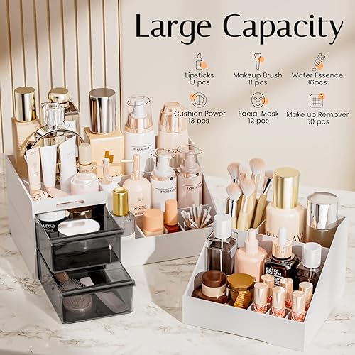 Miniatura 2 de Organizador de maquillaje con cajones vitrina cosmética para encimera de baño tocador tocador para brochas lociones lápiz labial esmalte de uñas y