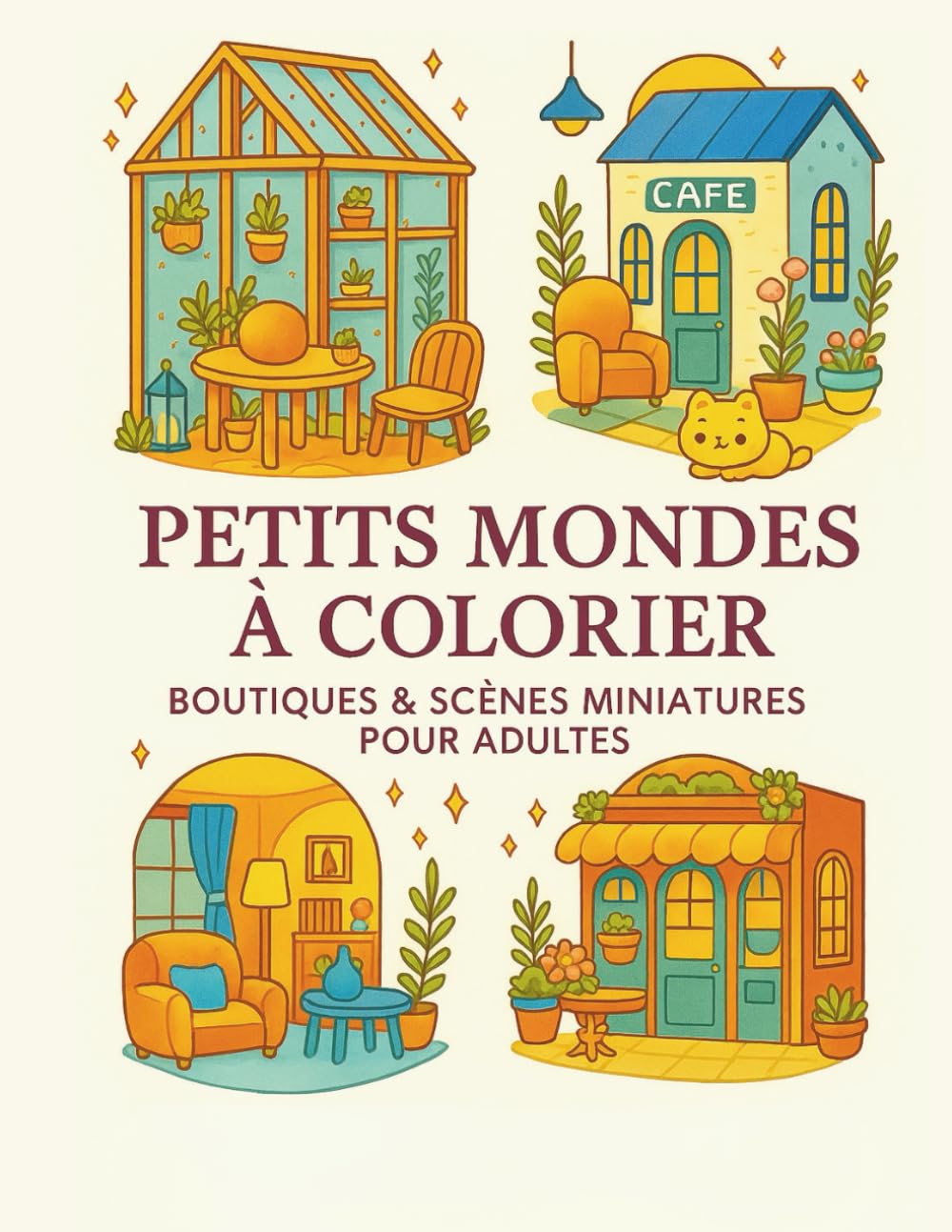 Petits Mondes à Colorier – Livre de Coloriage Adulte Anti-Stress: Scènes Miniatures, Boutiques Cosy, Intérieurs Chaleureux et Univers Relaxants