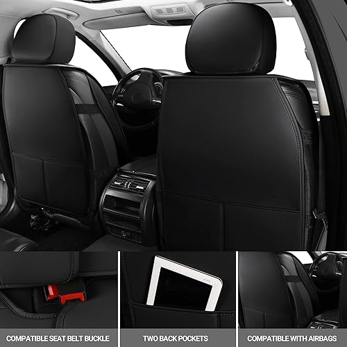 Miniatura 10 de AOOG Fundas de cuero para asiento de automóvil, 2 piezas delanteras, fundas de asiento transpirables de piel sintética, fundas interiores