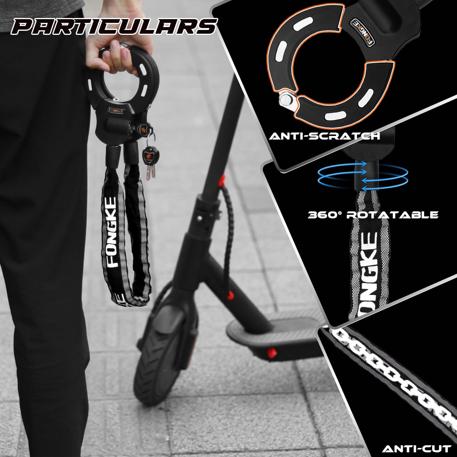 Lucchetto Monopattino Elettrico, Catena Bicicletta Antifurto Con - 9