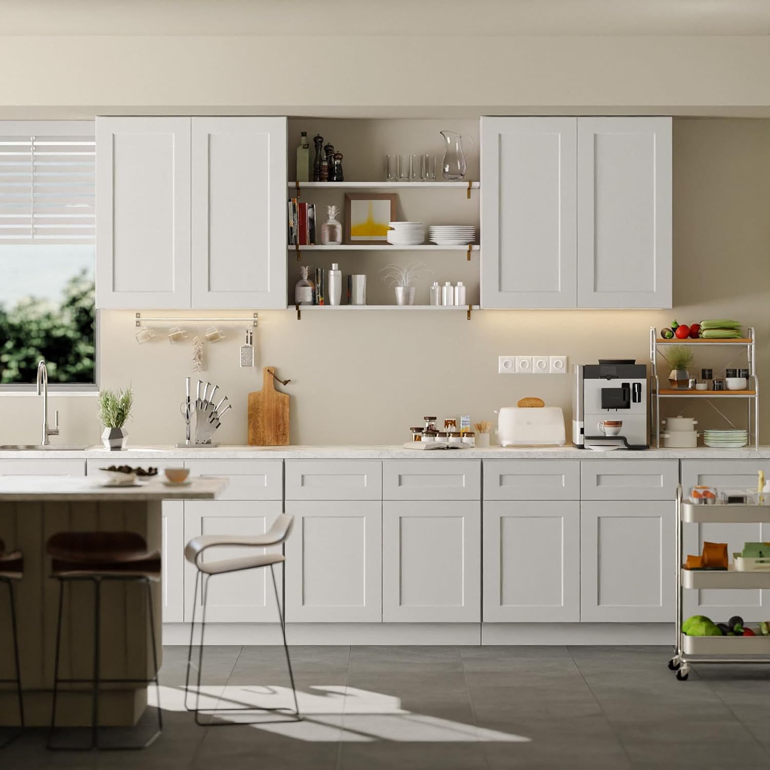 Solid Wood Kitchen Wall Cabinet, White Shaker RTA Storage Cabinets with 2 Soft-Closing Doors & Shelves, Large Space-Saving for Laundry, Bathroom, Living Room