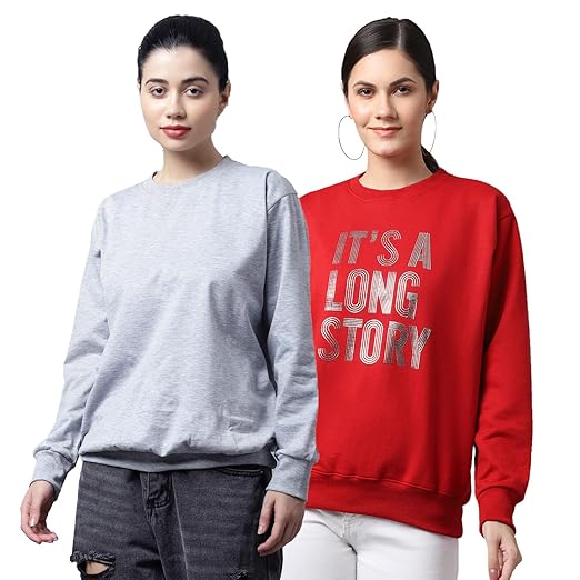 Fleece Round Neck Multicolor Sweatshirt for Women (Pack of 2)-SW_RRN_BLU_YLW_002-P