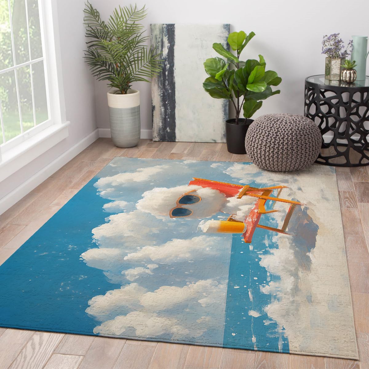 Großer Wohnzimmerteppich 160x230cm Niedliche Wolkenteppiche Weiche Maschinenwaschbar für Boho Bauernhaus Schlafzimmer rutschfest Neutral Morden Indoor für Home Office Orange Weiß