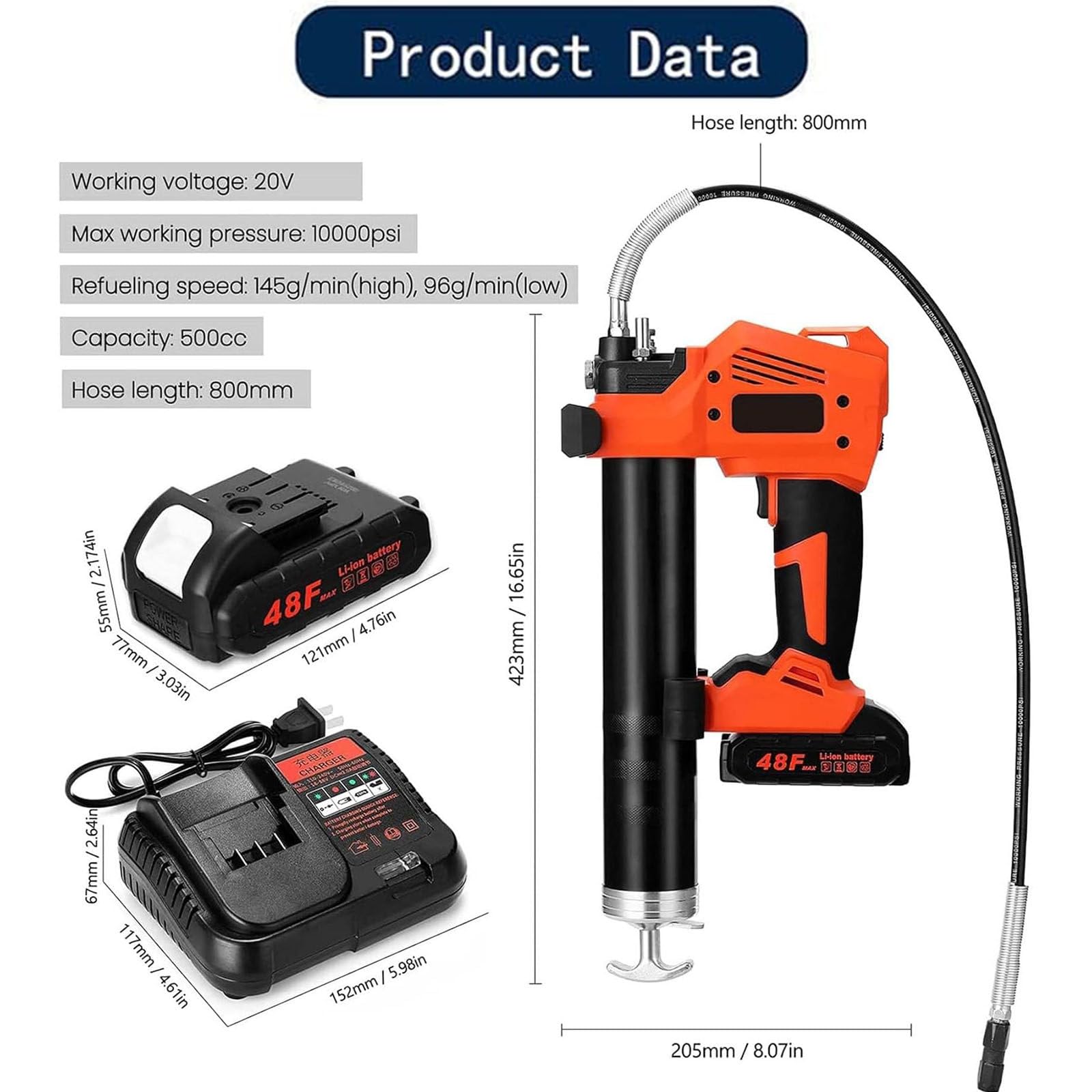 Pistola Engrasadora Eléctrica,Bomba Engrase Pequeña,Pistola Engrasadora Inalámbrica Alimentada por Batería,para Maquinaria Agrícola,Barcos,Camiones,2Batteries