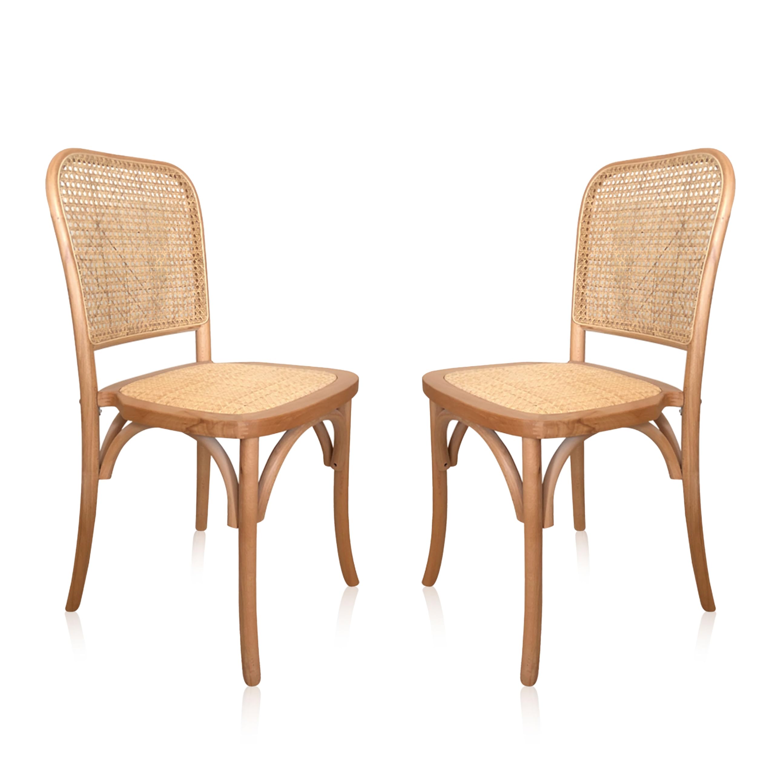 Toscana, Pack 2 Sillas de Comedor, Silla Salón, Acabado en Madera Natural y Ratan, Medidas: 43,5 cm (Ancho) x 44,5 cm (Largo) x 87,5 cm (Alto)