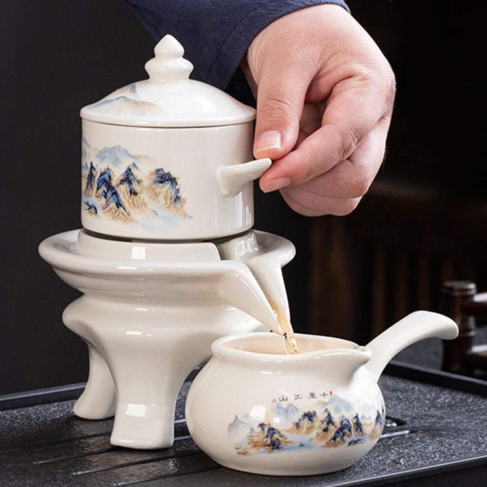 Kungfu Półautomatyczny zestaw do herbaty, 185 ml, 178.6 g, ceramiczny domowy zaparzacz do herbaty w stylu japońskim