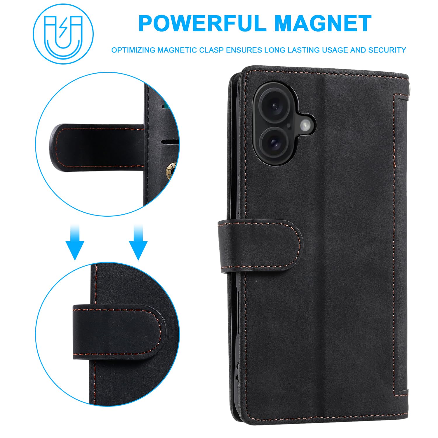 EYZUTAK Leder-Handyhülle Für IPhone 16e 2025 – Flip Case Mit 9 Kartenfächern, Magnet & Standfunktion