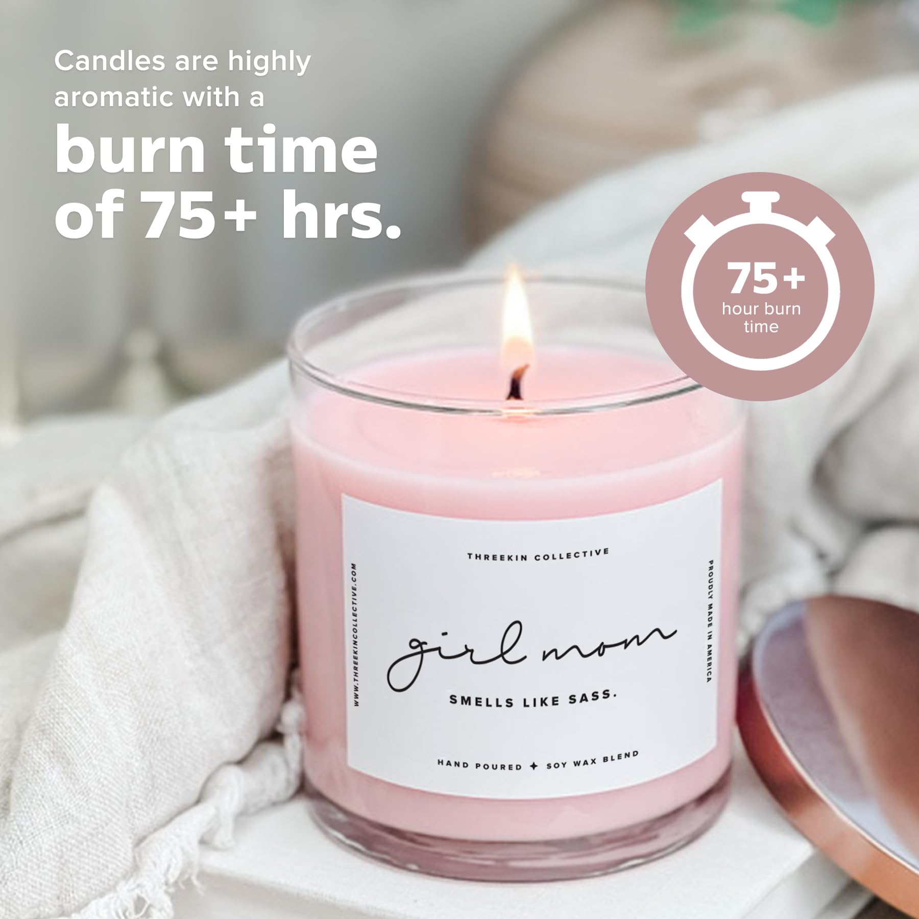Amazon.com: ThreeKin Scented Candles for Girl Mom, Natural Soy Wax