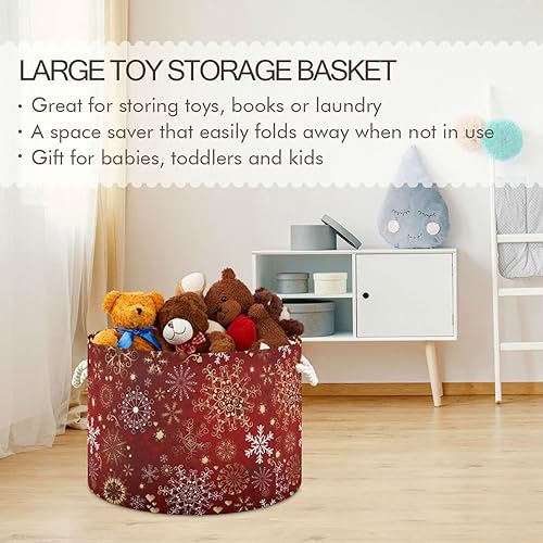Miniatura 5 de Cesta de almacenamiento grande de Navidad, copos de nieve blancos y dorados, caja de almacenamiento de juguetes, contenedores organizadores con