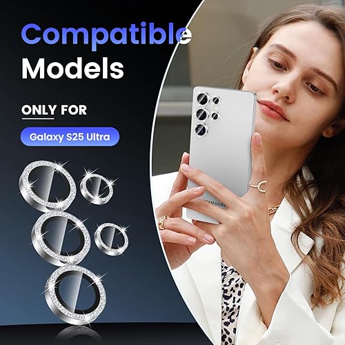 Miniatura 55 de Tensea Protector de lente de cámara compatible con Samsung Galaxy S25 Ultra, protector de pantalla de vidrio templado 9H, anillo individual