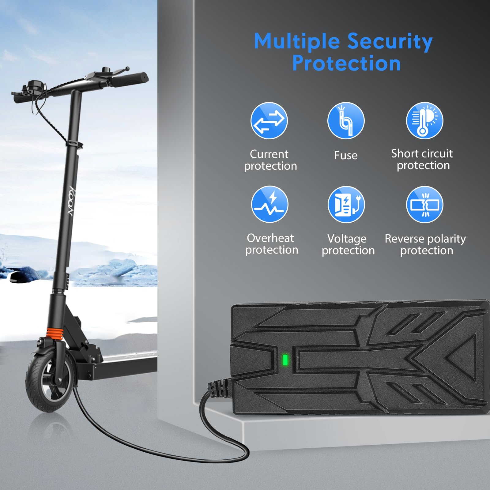 Cargador Patinete Electrico，42V 2A Cargador Patinete Xiaomi，36V Carrgador Universal baterías Litio con 3 Conectores，Carga rápida para Hoverboard,E-Bike,Scooter+2L Bolsa Impermeable
