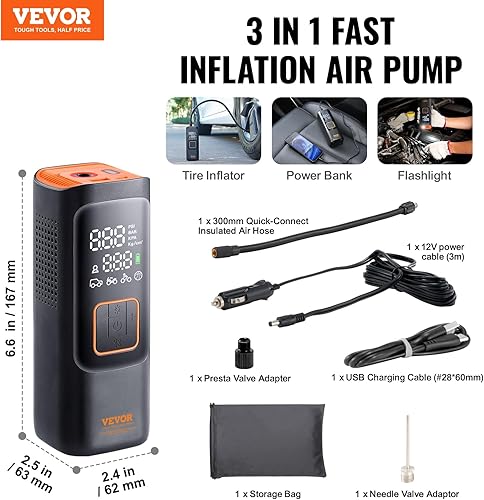 Miniatura 7 de VEVOR Inflador de neumáticos, compresor de aire portátil, inflado 2 veces más rápido, bomba de aire inteligente inalámbrica de 160 PSI con pantalla