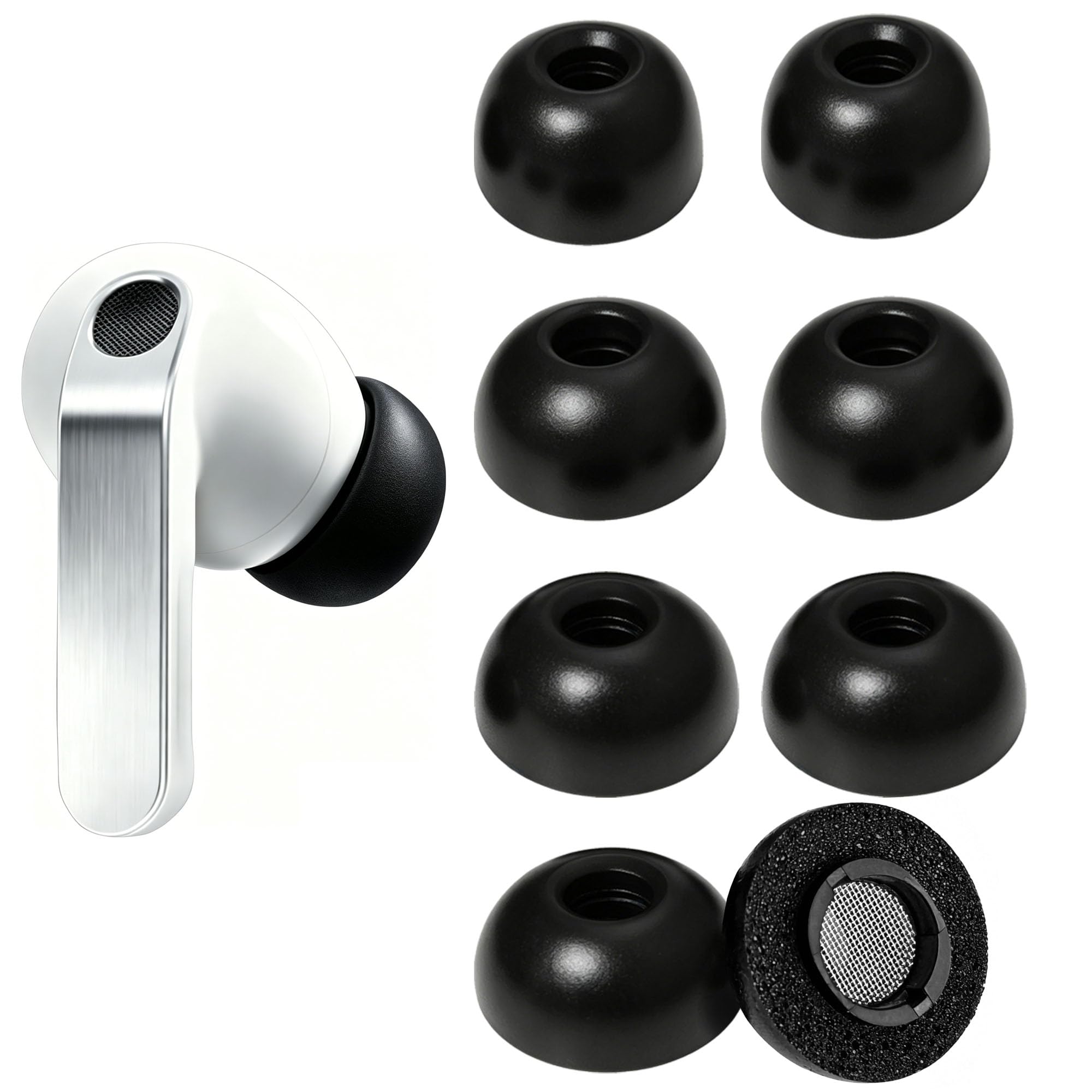 VSuRing イヤーピース Samsung Galaxy Buds4 Pro (2026) Galaxy Buds3 Pro (2024) 対応 8個 低反発ウレタン製 耳垢ガード フィルター付 Fit in the Case 遮音性 滑り止め 柔らかい 快適 付けたまま充電可能 フィット感向上 メモリーフォーム スポンジ イヤーチップ 交換 収納ケース付 黒 (S/M/L/XL)