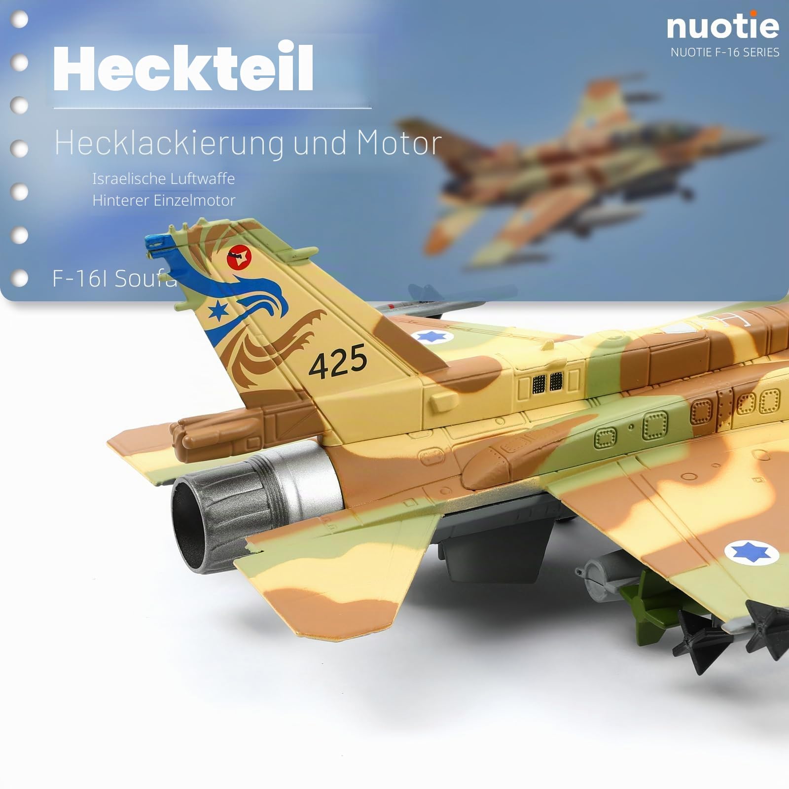NUOTIE F-16 Fighting Falcon 1/72 Druckguss-Metallflugzeug-Modellbausatz, Mehrzweck-Kampfflugzeug, Legierungsflugzeug, vorgefertigtes Modell mit Ständer (F-16I-Israel) | Sammlung oder Geschenk Flugzeugmodell aus Metalldruckguss