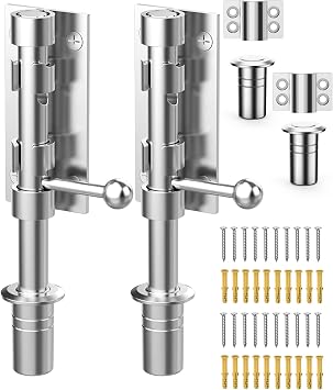 Heavy Duty Slide Bolt Gate Latch Hardware, 6.3 Inch Solid 304 Stainless Steel Latches Electroplating Finish, Barrel Bolt Lock for Wooden Fence, Yard Door, Barn Door, Shed Door, Interior