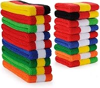 Vista 14 de ONUPGO - Conjunto de diadema y muñequeras deportivas para el sudor, hechas de algodón con bucles, muñequeras, contra humedad Rojo/Blanco/Azul