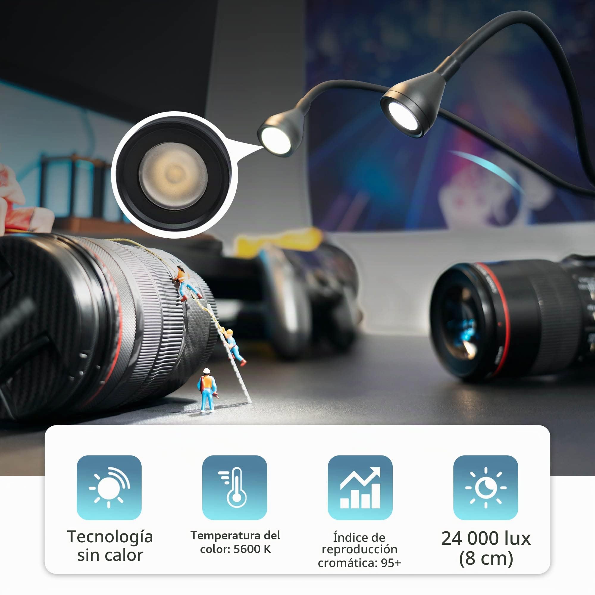 JJC Macro Brazo de Luz, Luz LED para Cámara con Batería Recargable Incorporada, 5600K 24000Lux 10 Niveles de Brillo Ajustable Lámpara de Iluminación para Fotografía de Primer Plano