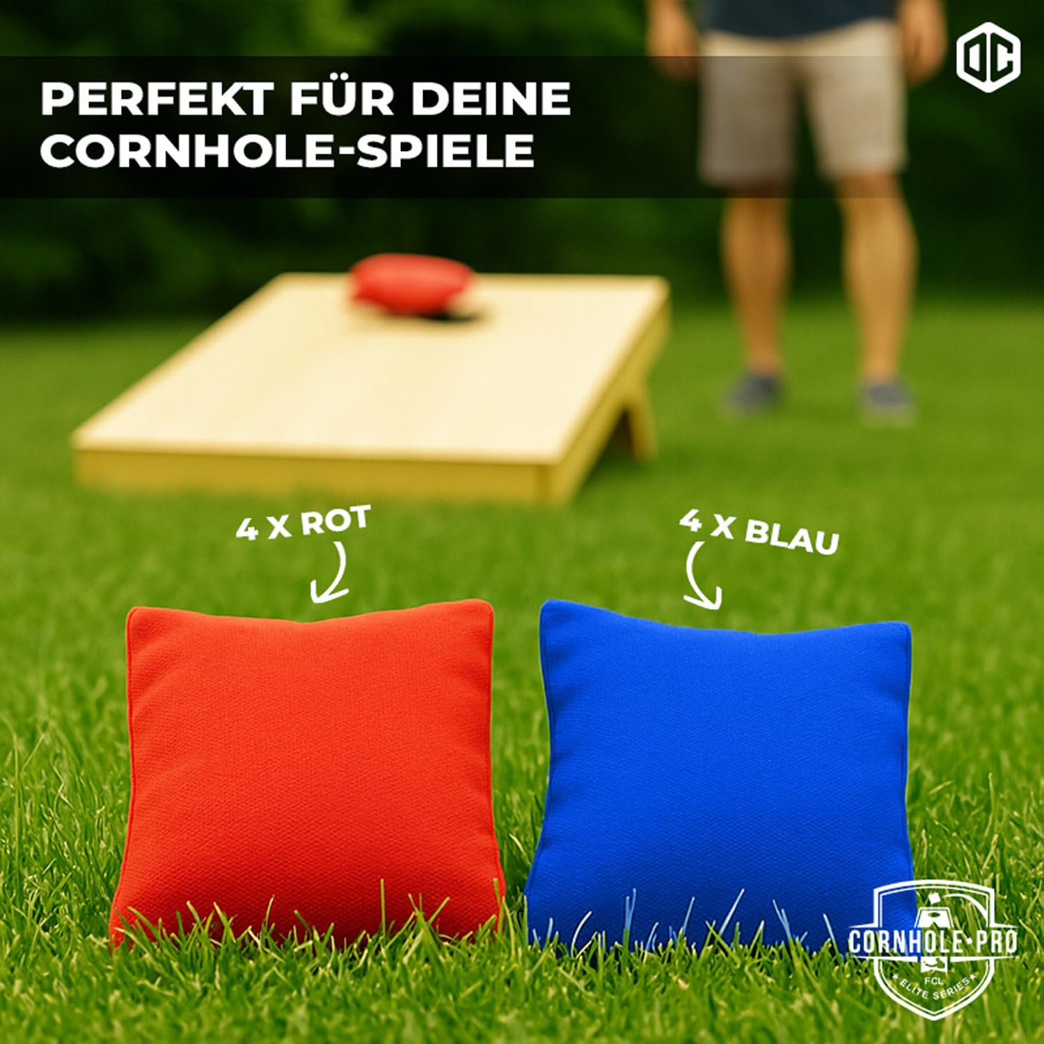 Offizielle Cornhole Tasche | 4 Blaue und 4 rote Taschen | Offizielle Größen | Premium Qualität | 100% Baumwolle | Wasserdicht | Amerikanisches Spiel | Outdoor Spiel | Freunde & Familie | OriginalCup®