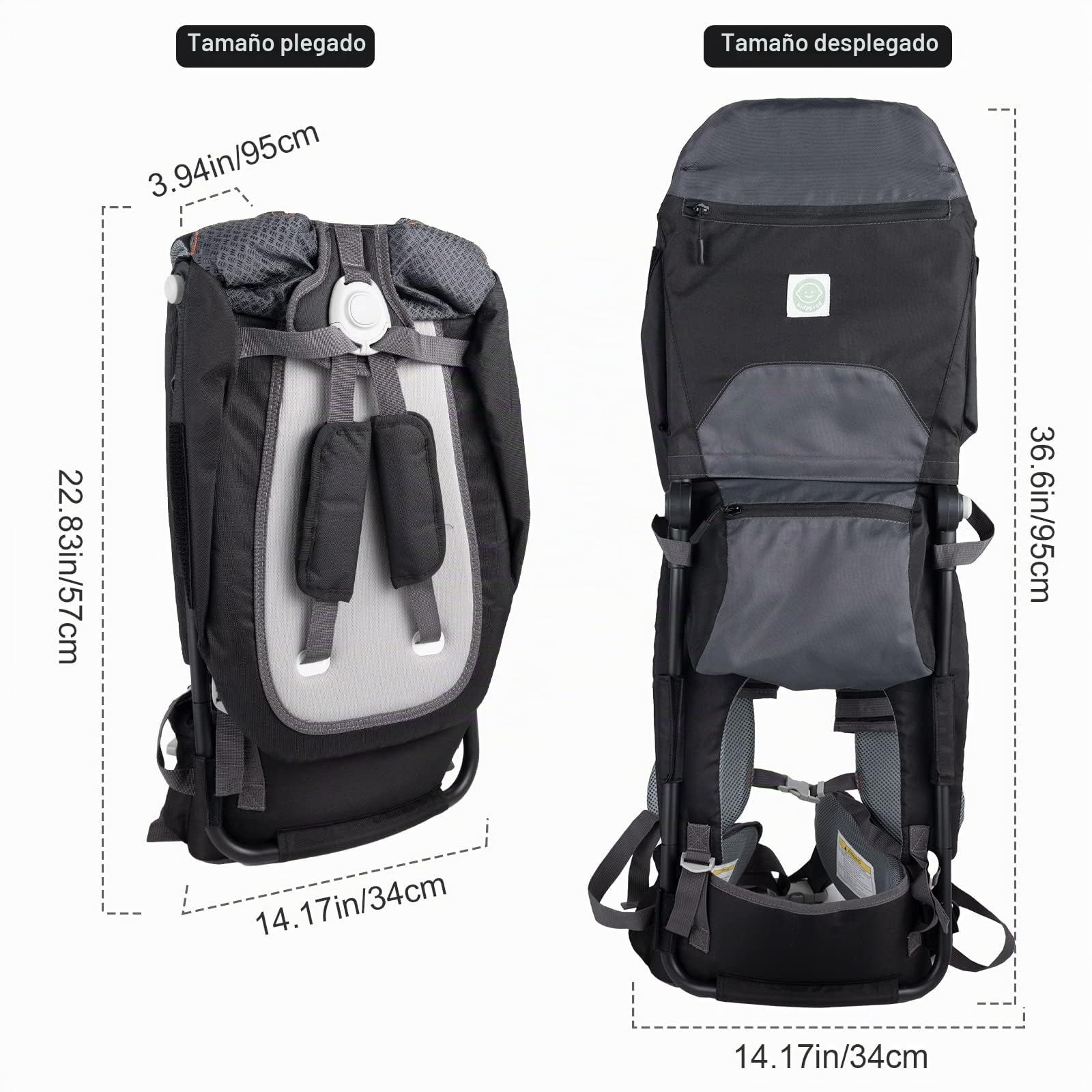 Mochila portabebés para senderismo con cubierta para la lluvia, parasol para respaldo seguro para niños y asiento ergonómico para niños pequeños, soporta 40 libras para niños de entre 6 meses y 3 años