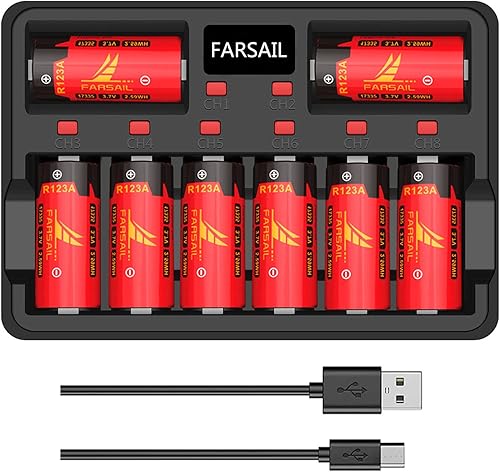 Cargador de baterías recargables CR123A, paquete de 8 baterías recargables de 800 mAH 123A para cámaras Arlo VMC3030 VMK3200 VMS3130 3230C 3430