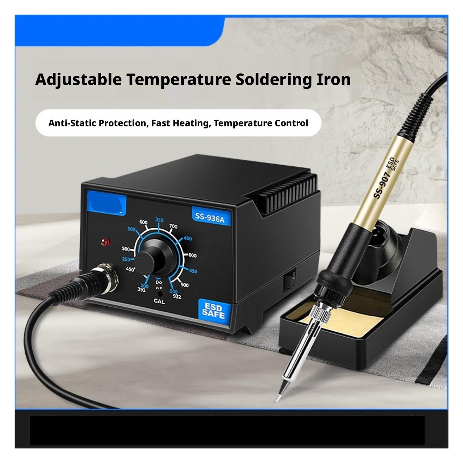 Estación de soldadura, Kit de soldador temperatura ajustable 936A, pluma soldadura por calor rápido para reparación PCB teléfono