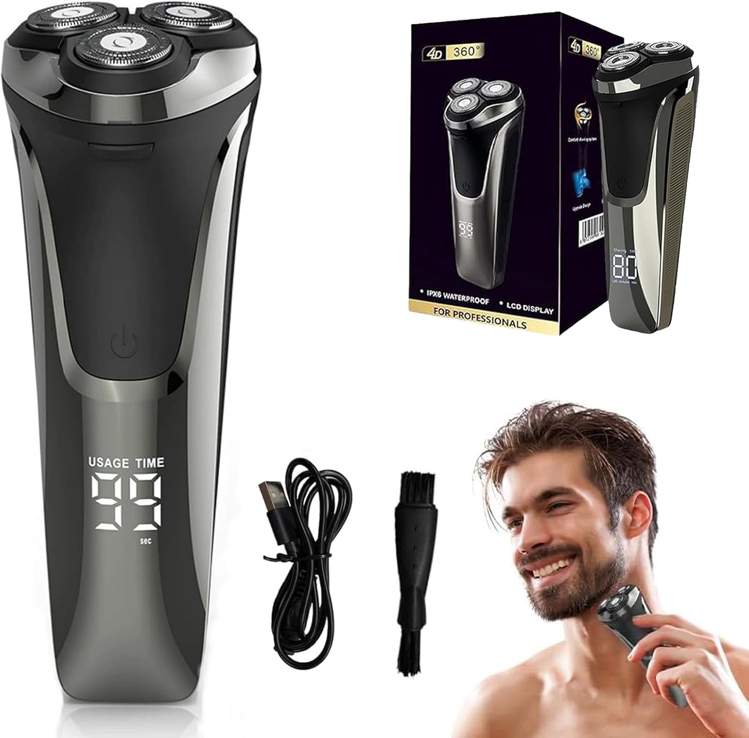Snapbuy Electric Razor for Men,Snapbuy Razor,Electric Shavers for Men,4D Floating Head Rotary Shaver,Electri c Shaver with LCD Display & Quiet Motor, IPX7 Waterproof,Fast Charging(Black)