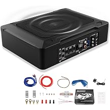 1000W 8" Car Subwoofer, Slim Active Under Seat Powered Subwoofer with Built-in Amplifier, High/Low Level Inputs, Compact Bass Solution for Car and Truck Audio