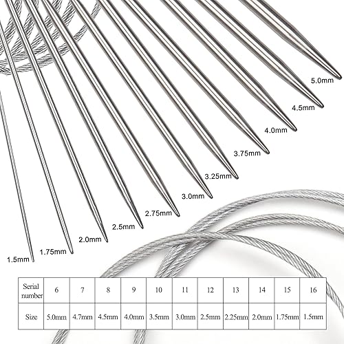 Miniatura 2 de Aeelike Juego de 11 agujas de tejer circulares de acero inoxidable para principiantes, agujas de tejer de 24 pulgadas de largo, agujas redondas,