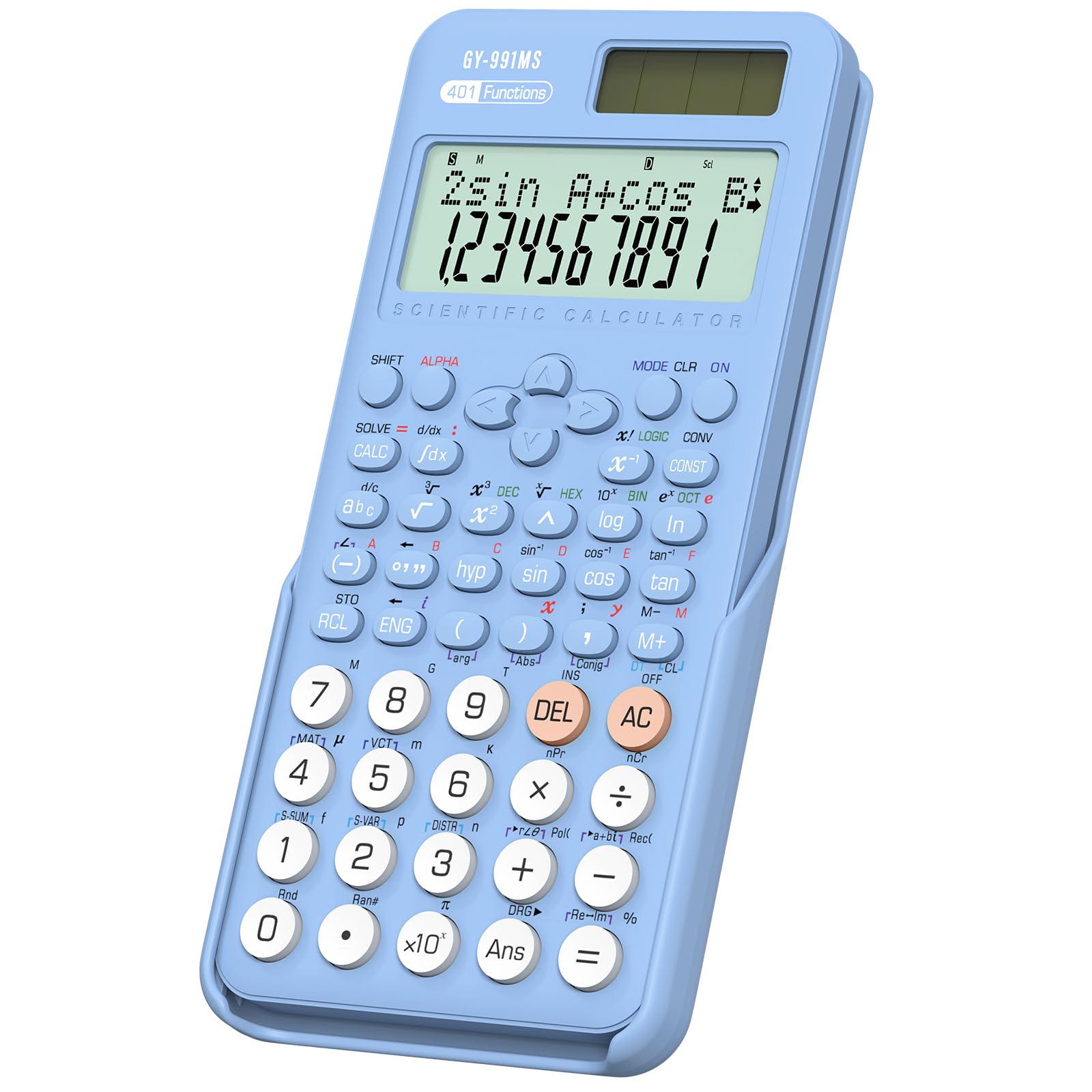 Scientific Calculator School Supplies, ROATEE 991MS 401 Functions 2-Line Display Desktop Calculator with Sliding Cover, Solar Battery Dual Power