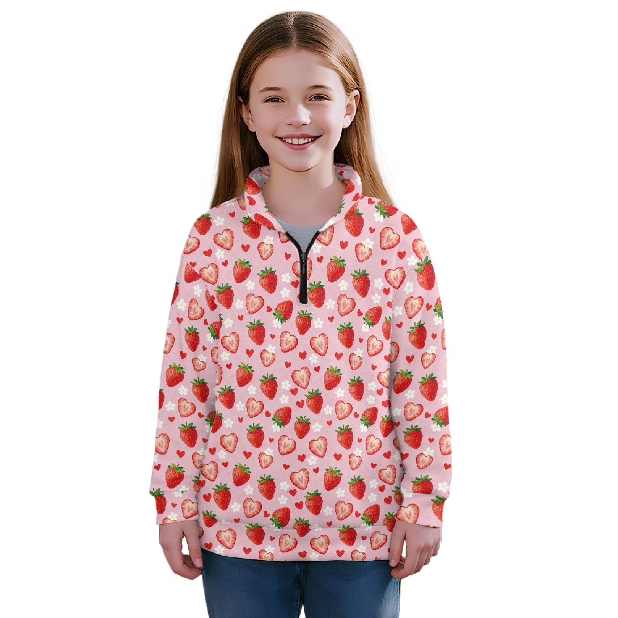 AmzPrint Girls Quarter Zip Jackets Long Sleeve Pullover Novelty Athletic Running Graphic Hoodies For Big Girls
