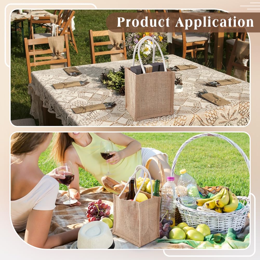 BENECREAT 12 mini bolsas de tela de yute con asa, bolsas de yute de lino natural, reutilizables, para bodas, día de la madre, fiestas