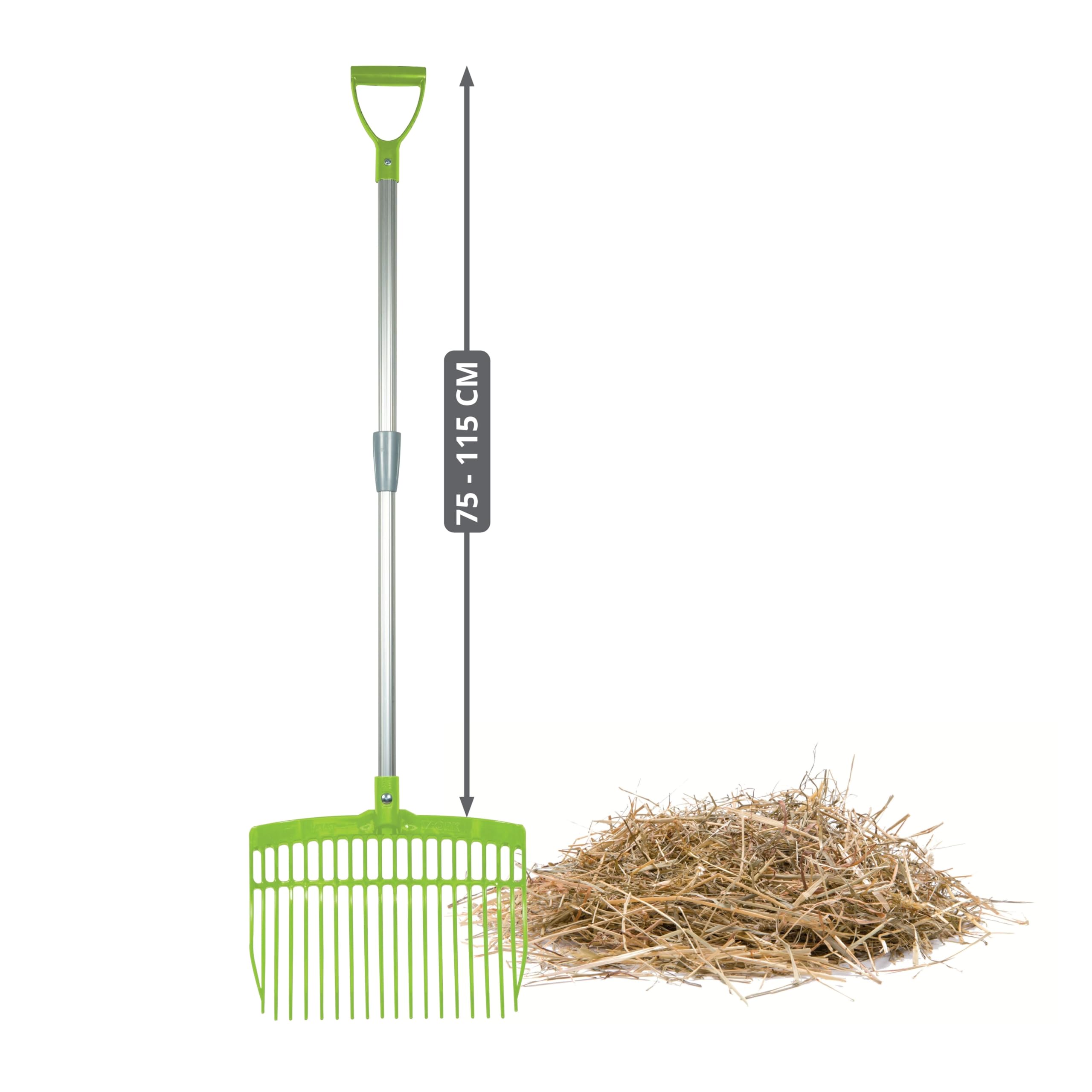 horizont forca svedese con manico in alluminio regolabile 75–115 cm – forca per letame leggera e robusta per bambini e adulti – ergonomica e resistente alle intemperie – forca per fieno