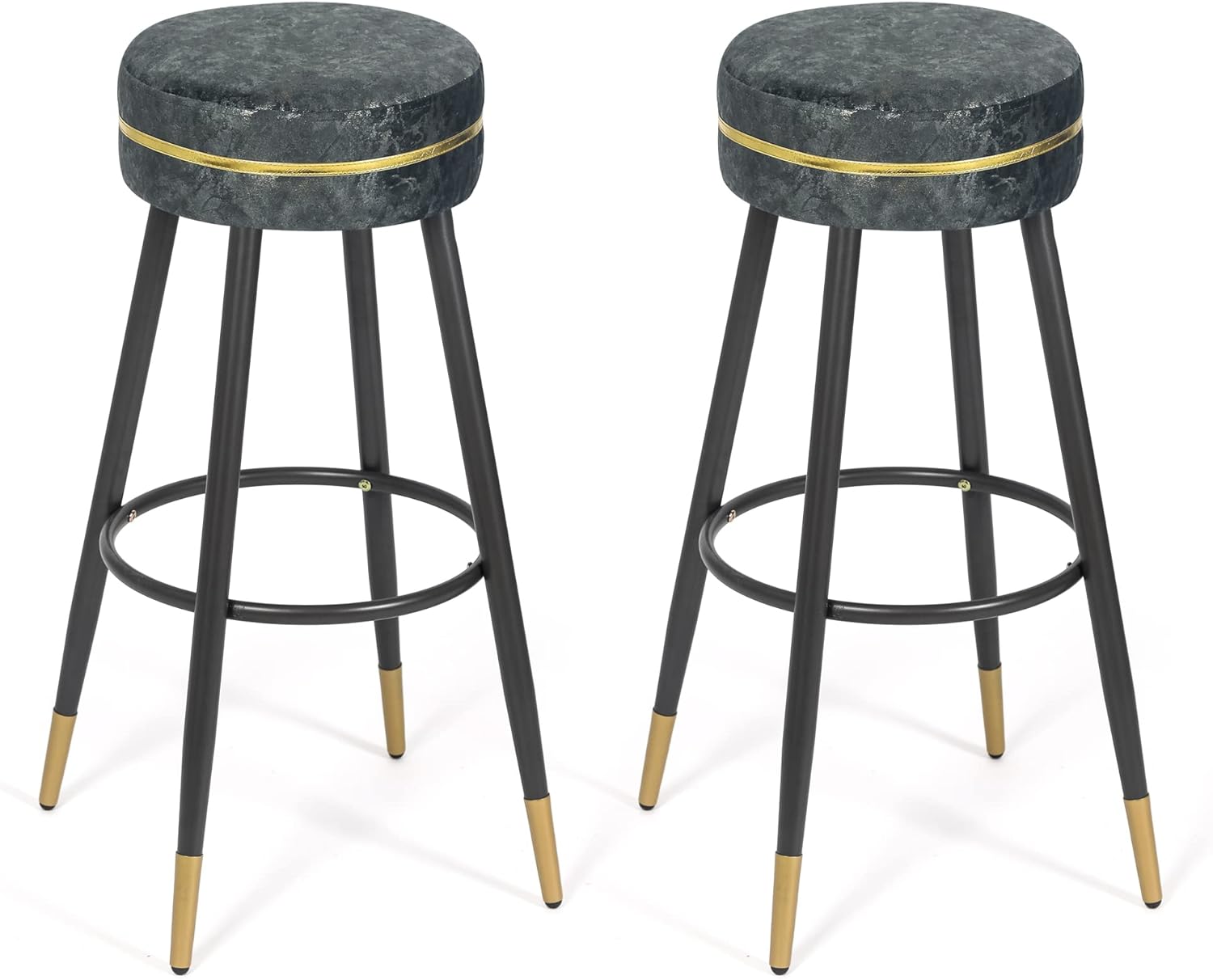 Homebeez Set of 2 Bar Stools, 30 Inches Counter Height Modern Round Velvet Upholstered Dining