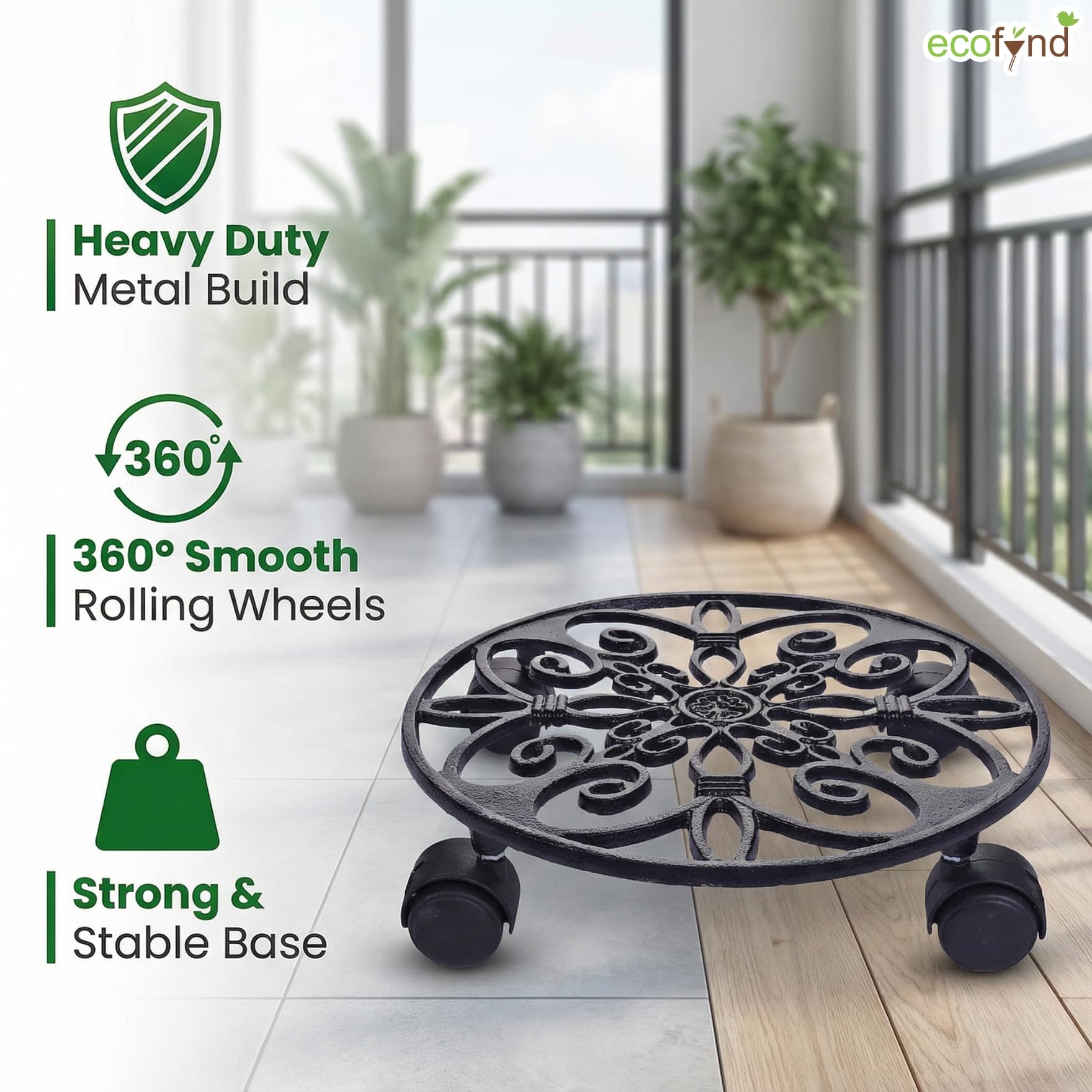 Cast Iron Plant Caddy - Rolling Stand for Pots -3