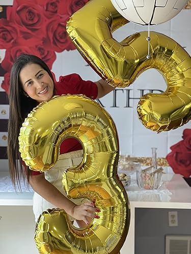 Vista 935 de Globos de números 0 de 40 pulgadas, globos negros de números para números 10, 20, 30, 40, 50, 60, 70, 80, 90, 100, globos de números 10, 20, 30, 40