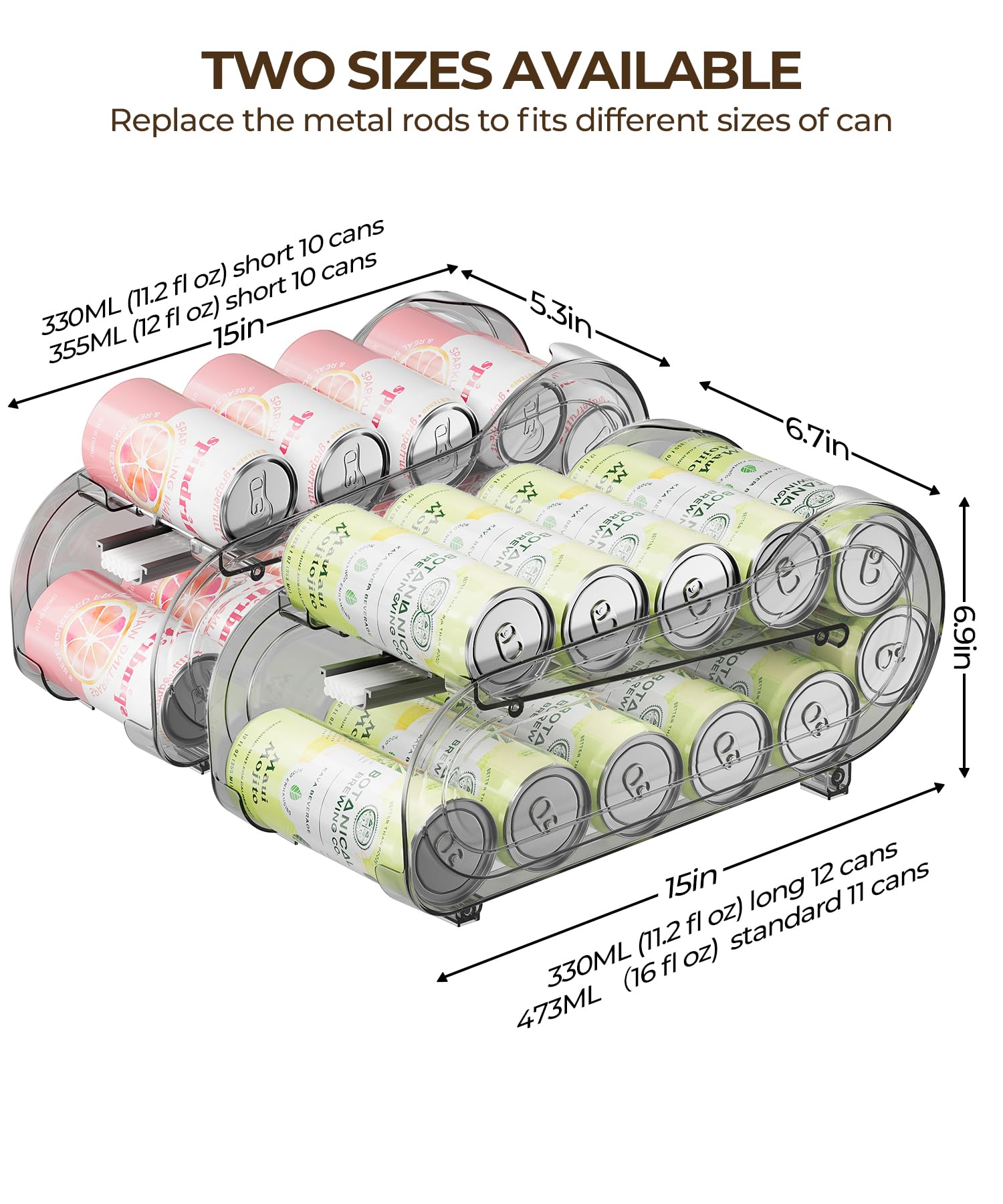 Organizador de bebidas para refrigerador, dispensador de latas de refrescos para refrigerador con rodillo automático, organiza latas de tamaño estándar de 11 onzas o 12 onzas, ahorra espacio para