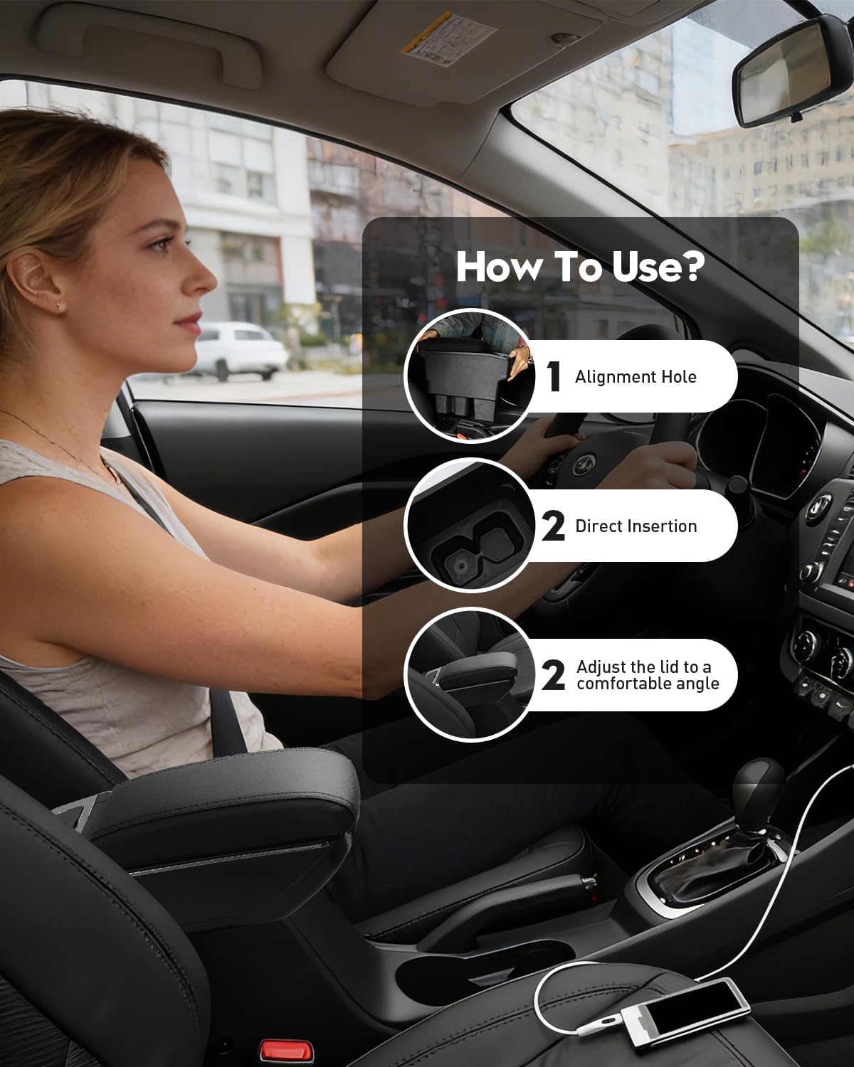 Autorder Car Armrest Box for Kia Rio 2012-2017 Accessories Double-Layer Storage Space with Cup Holder&Phone Holder Center Console Storage Box