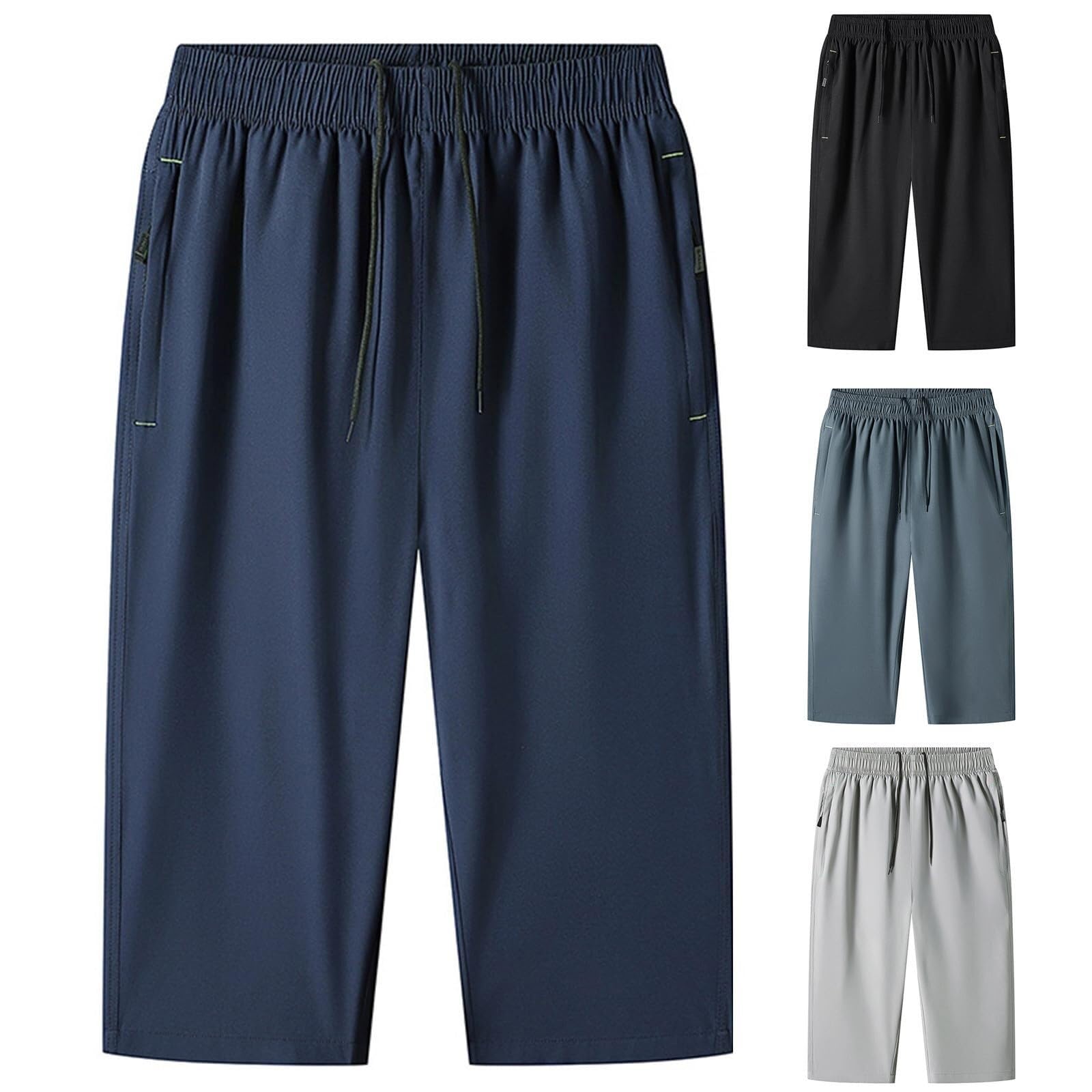 3/4 Hose Herren Sommer Dreiviertel Hosen Leichte Sommerhose Freizeit Strandhose Sporthose Elastischer Taille Trainingshose Freizeithose Mit Reißverschlusstaschen Schlafhose