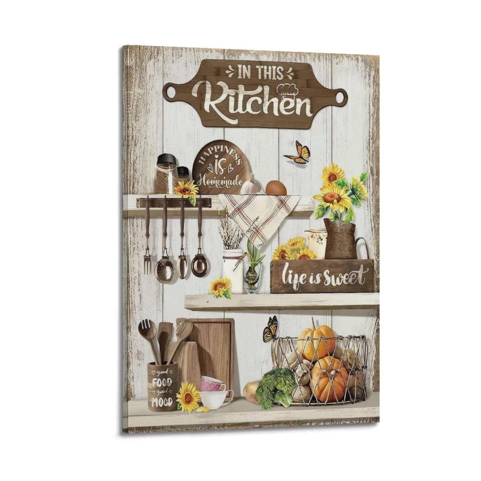 Achgef Frame-Style Farmhouse Kitchen Canvas Wall Art Country Sunflower Poster Poster Decorative Painting Canvas Wall Posters And Art Picture Print Modern Family Bedroom Decor Posters 08X12inch(20X30cm)