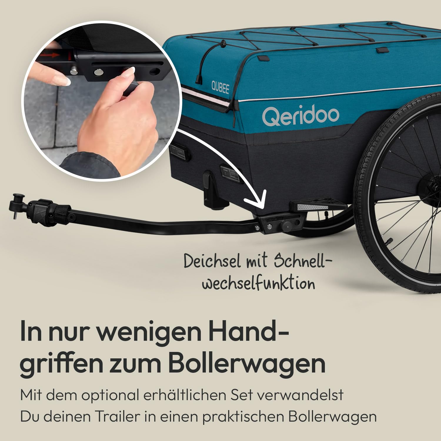 Qeridoo Qubee | Klappbarer Lastenanhänger | Fahrradanhänger & Bollerwagen faltbar mit Luftreifen | Fahrrad Zubehör Transport | Bike Trailer
